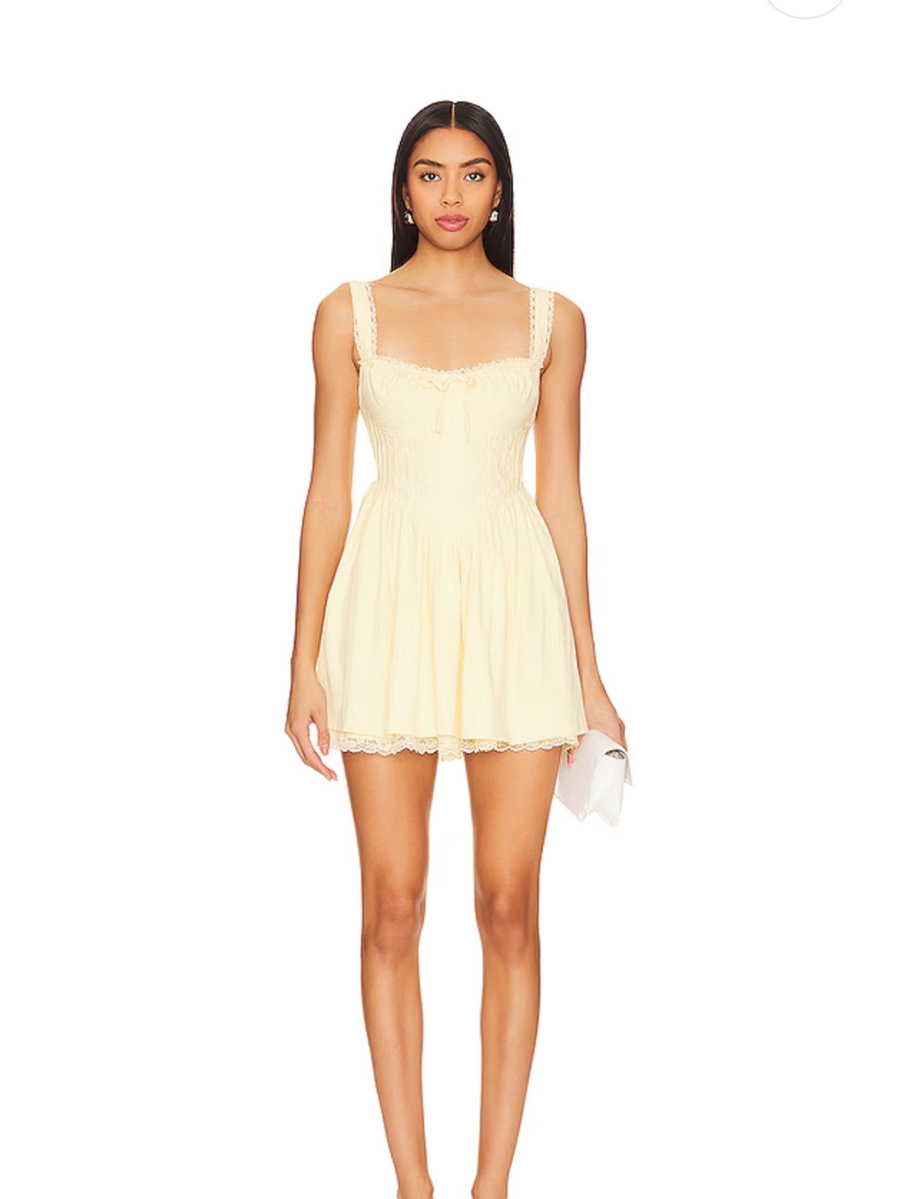 Sleeveless Lace-Trim Summer Mini Dress in Pale Yellow | More to Come | Revolve